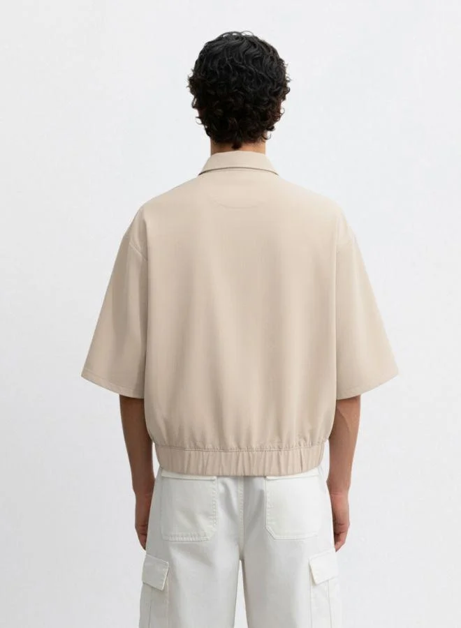 The Indian Garage Co Men Oversized Fit Solid Round Neck Half Sleeves Jacket